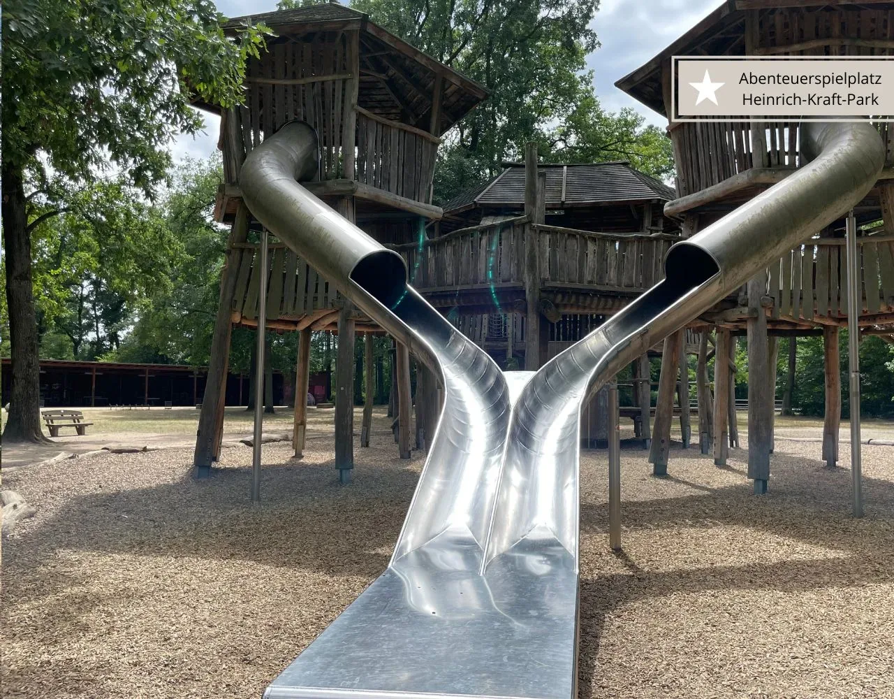 Top Spielplätze in Frankfurt - Abenteuerspielplatz im Heinrich-Kraft-Park mit der besten Rutsche Frankfurts