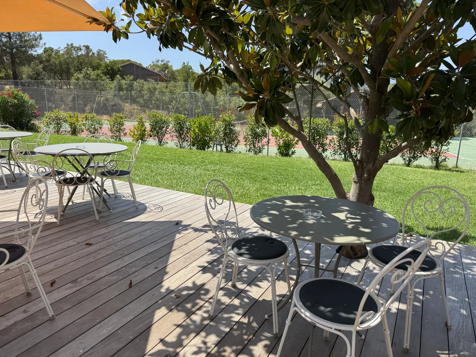 Restaurantterrasse unter Pinien am Camping California