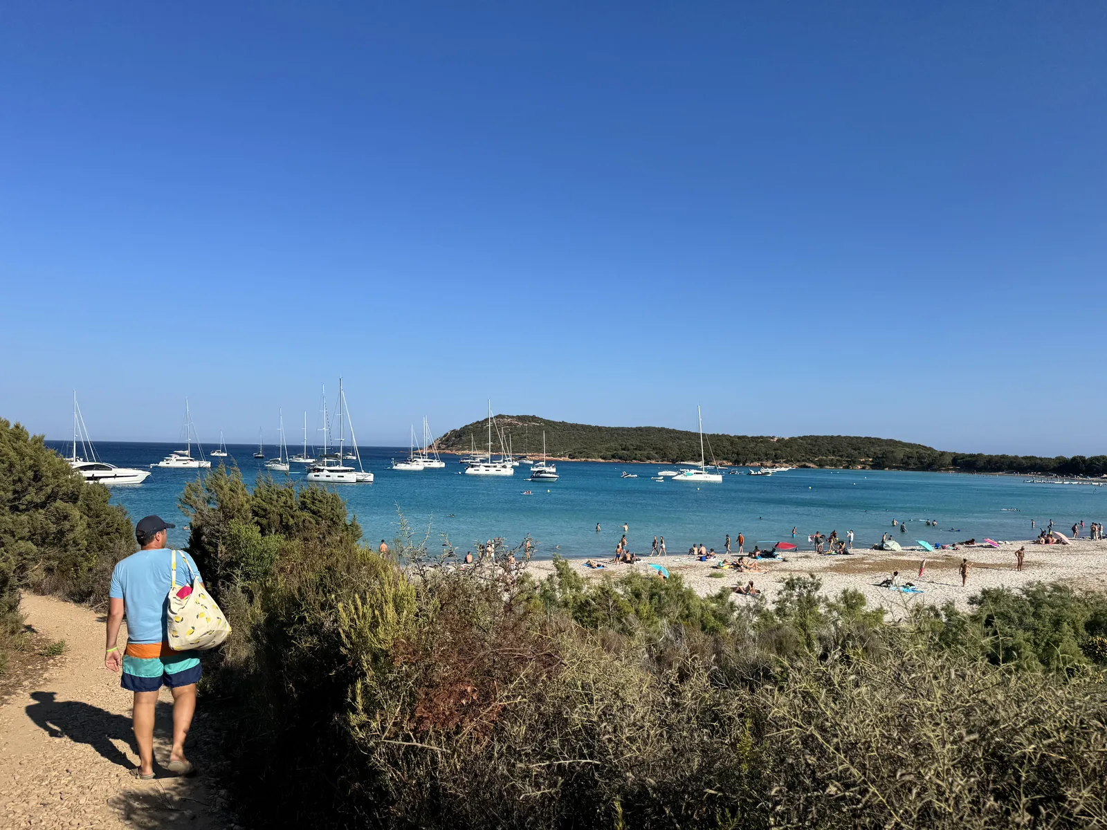 Muschelförmige, türkise Bucht der Plage de Rondinara zwischen Porto-Vecchio und Bonifacio auf Korsika