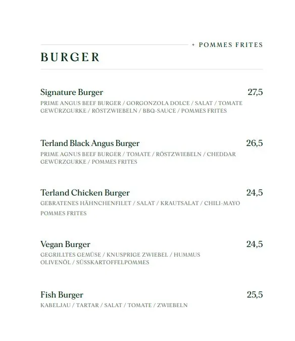 Speisekarte Terland Restaurant im Center Parcs Terhills