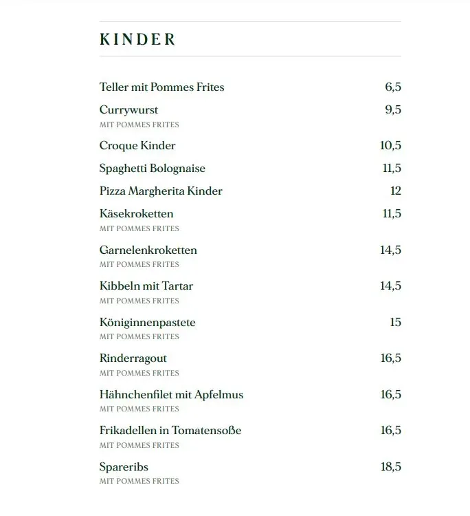 Speisekarte für Kinder im Terland Restaurant im Center Parcs Terhills