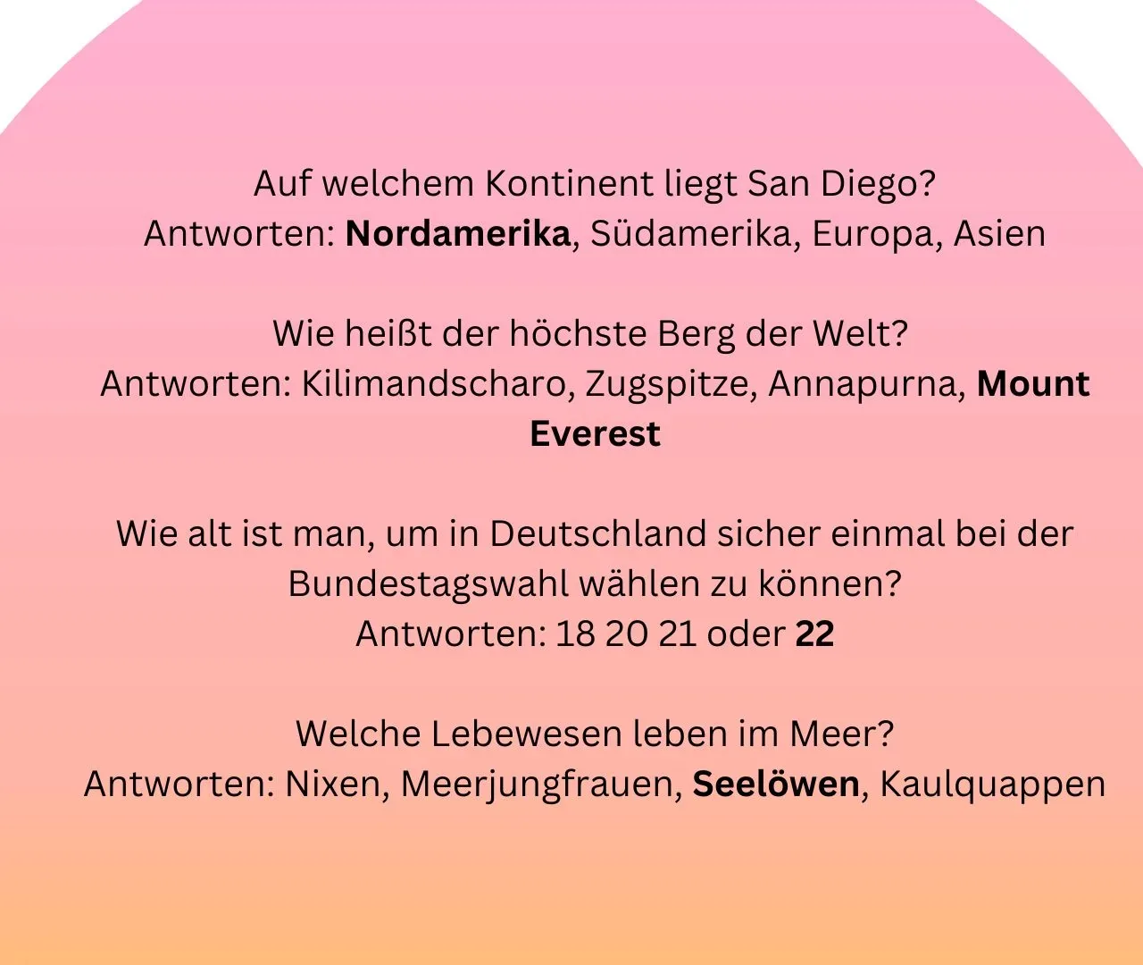 4 Quizfragen mit Lösung für Kinder 15 Jahren