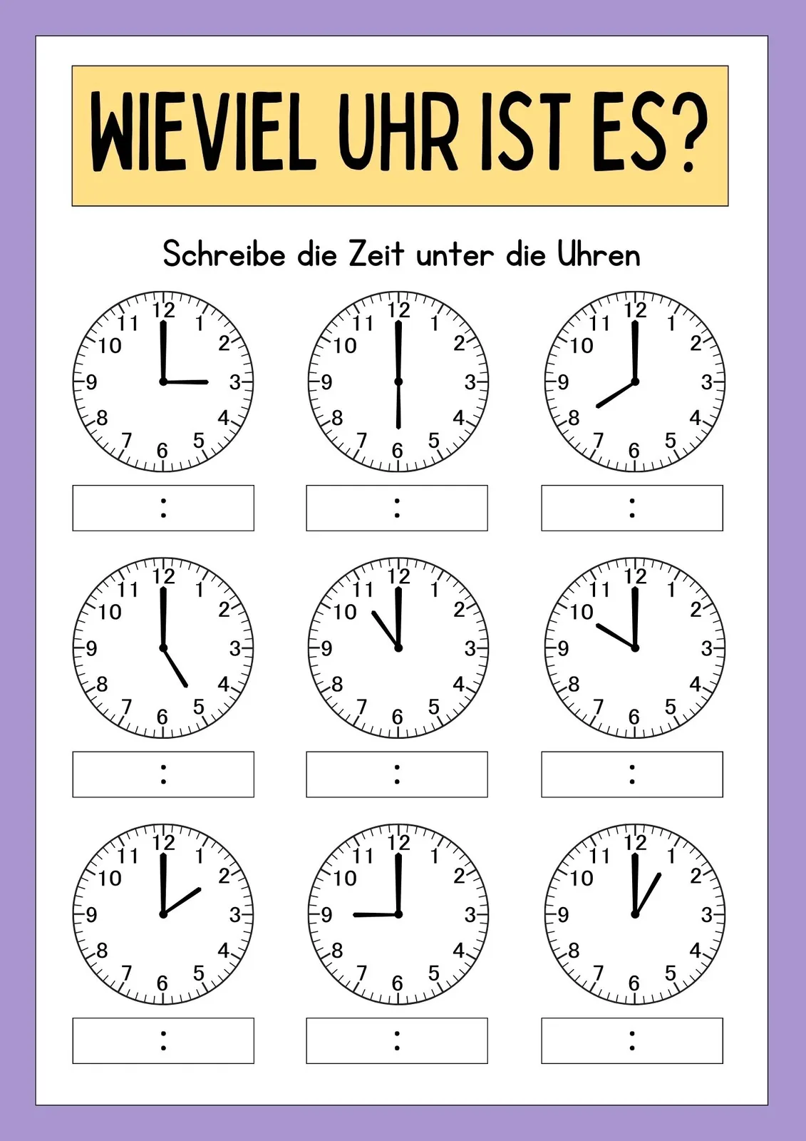 Uhr Rätsel zum ausdrucken
