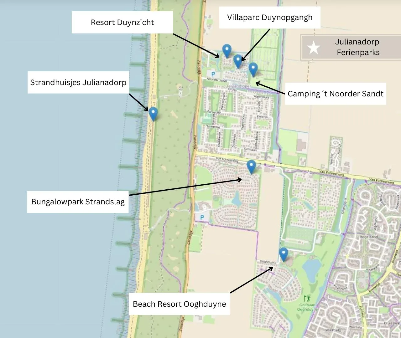 Ferienparks in Julianadorp Karte