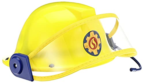 Simba 109258698 - Feuerwehrmann Sam Helm, Feuerwehrhelm, gelb, mit Mikrofon, Größeneinstellung möglich,...