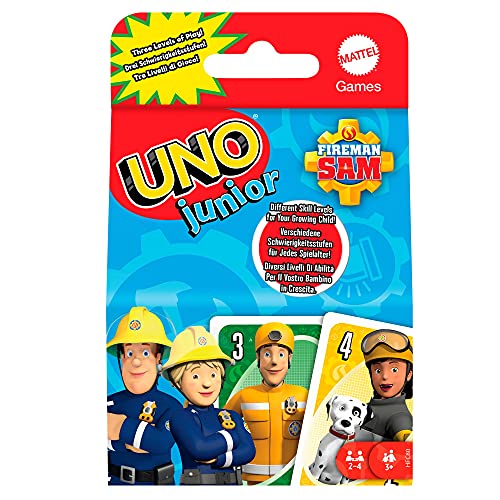 Mattel Games HFC80 - UNO Junior Feuerwehrmann Sam Kartenspiel mit 56 Karten, für 2-4 Spieler, Spielzeug ab 3...