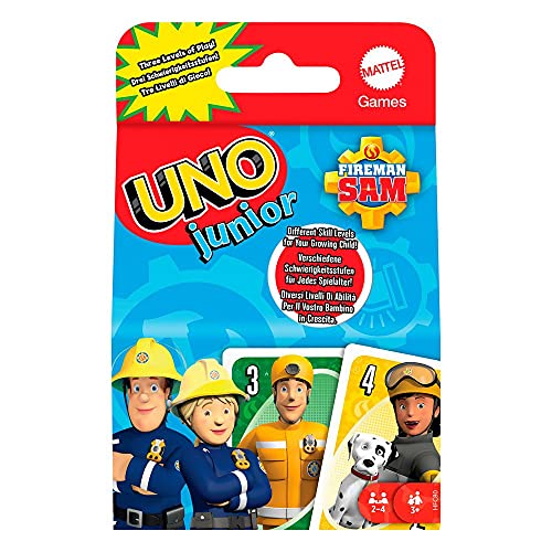 Mattel Games HFC80 - UNO Junior Feuerwehrmann Sam Kartenspiel mit 56 Karten, für 2-4 Spieler, Spielzeug ab 3...