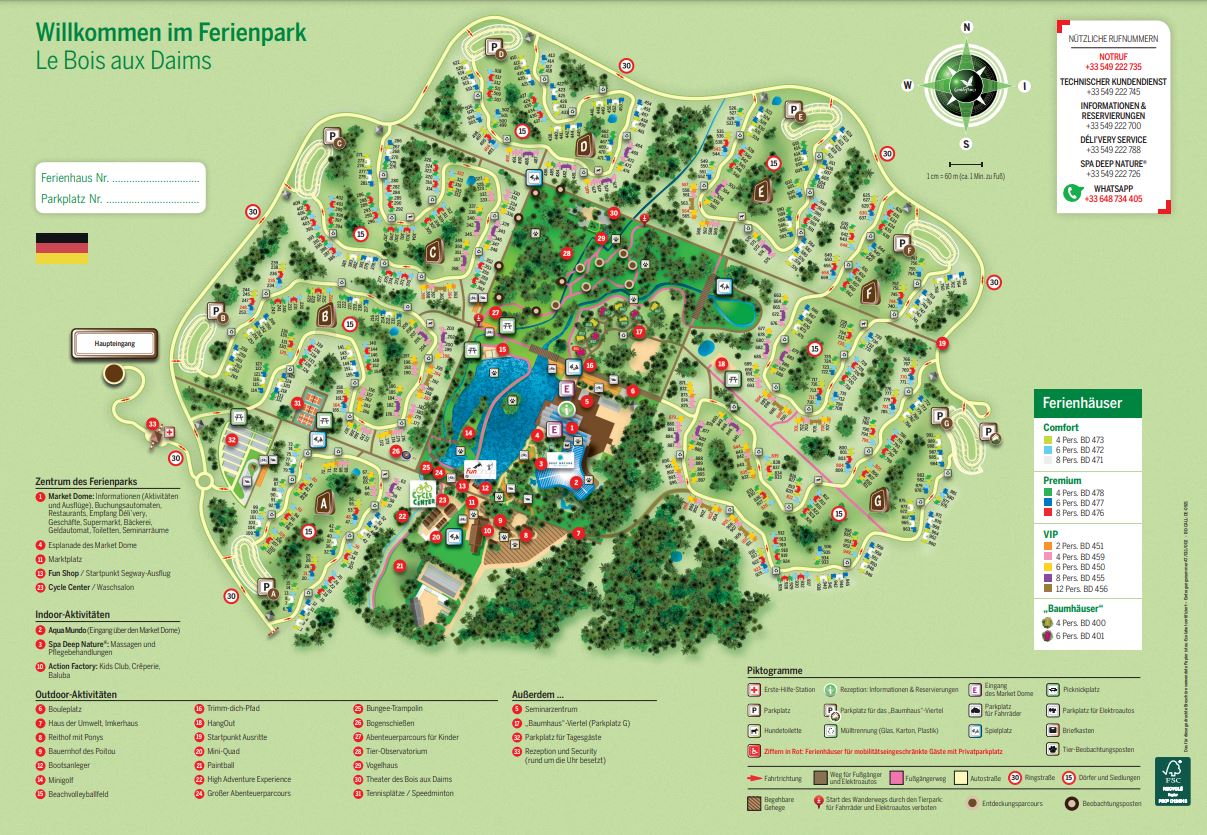 Bester Center Parcs in Frankreich - Le Boix aux Daims Parkplan