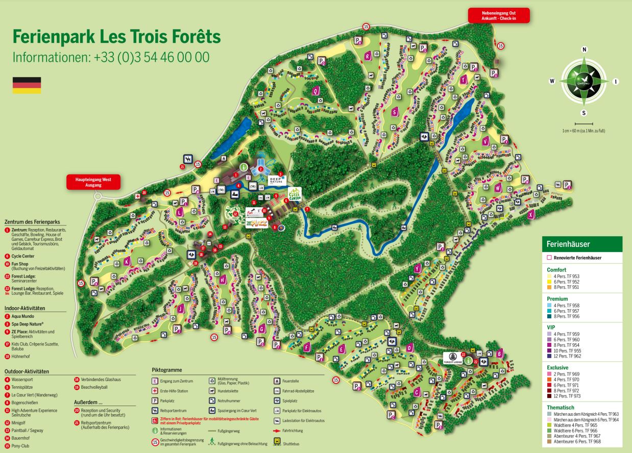 Bester Center Parcs in Frankreich - Les Trois Forêts Parkplan